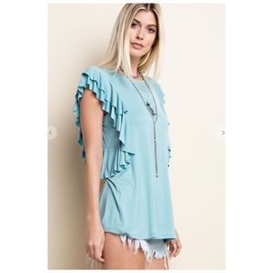 Blue Flutter Sleeve Soft Stretchy Sleeveless Tee!
